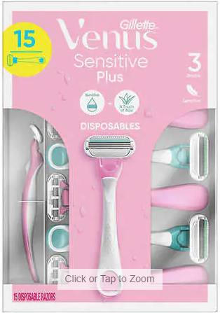 Gillette Venus Sensitive Plus Disposable Razor, 15-count